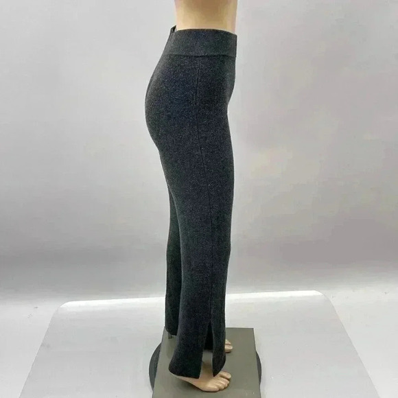 Charcoal Knit Wool High-Waisted Pants Flare Slit Le Ore Comfort Size S - Picture 4 of 11